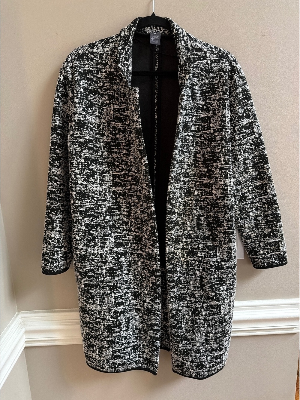 Chelsea & Theodore Black White Open Front Duster Cardigan Jacket Pockets Medium